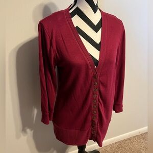 Wine Red 3/4 Sleeve Cardigan Size XL